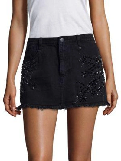 Shop Free People Shine Bright Shine Far Embroidered Denim Mini Skirt In Black