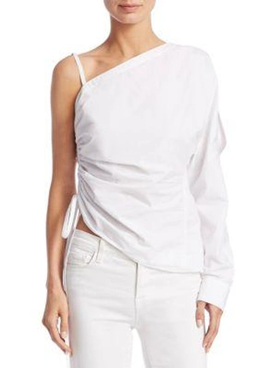 Shop Alexander Wang T One-shoulder Cotton Ruched Top In White