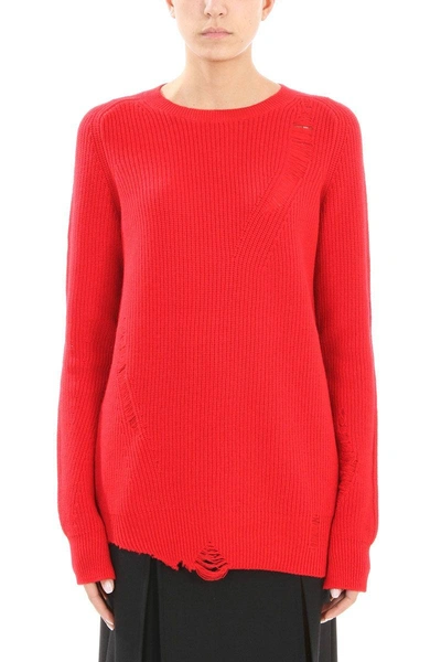 Shop Helmut Lang Distressed Crew Neck Sweater In Red