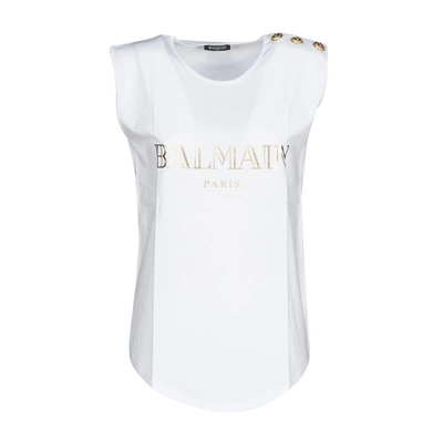 Balmain Logo-print Sleeveless T-shirt In White