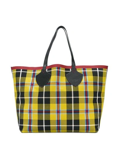 Shop Burberry The Giant Reversible Tote In Tartan Cotton In Neutrals