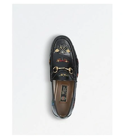 Shop Gucci Roos Embroidered Leather Horsebit Loafers In Blk/other