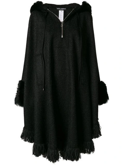 Shop Dolce & Gabbana Fur Trim Cape In Black