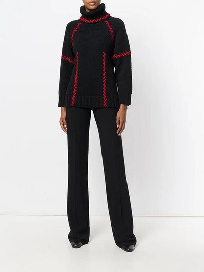 Alexander Mcqueen Stitch Detail Cashmere Turtleneck Sweater In Black