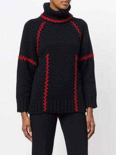 Alexander Mcqueen Stitch Detail Cashmere Turtleneck Sweater In Black