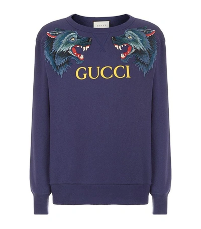 Shop Gucci Appliqué Wolf Sweatshirt In Blue
