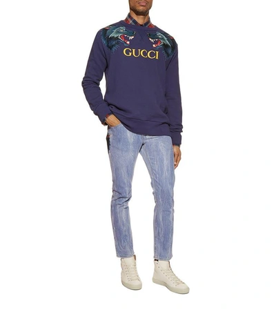 Shop Gucci Appliqué Wolf Sweatshirt In Blue