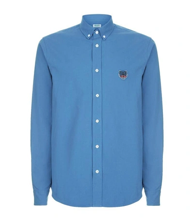 Shop Kenzo Cotton Twill Button Down In Blue