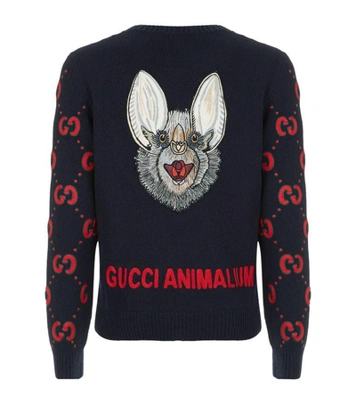 Shop Gucci Appliqué Bat Logo Sweater In Navy