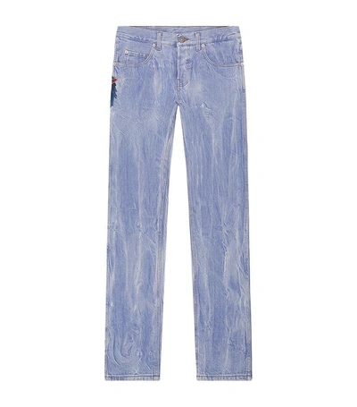 Shop Gucci Appliqué Wolf Cropped Jeans In Blue