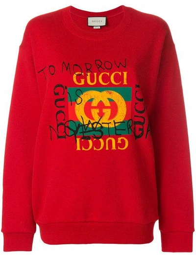 Gucci Coco Capitán Logo-print Cotton Sweatshirt In Red | ModeSens