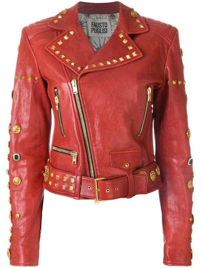 Shop Fausto Puglisi Bikerjacke Mit Nieten In Red