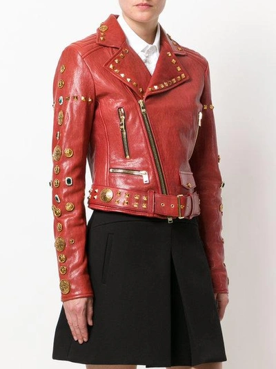 Shop Fausto Puglisi Bikerjacke Mit Nieten In Red