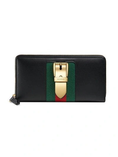 Shop Gucci Sylvie Zip Around Wallet In Black