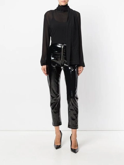 Shop Saint Laurent Sheer Scarf Neck Blouse - Black