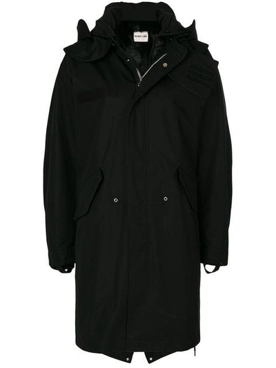Shop Helmut Lang Fur Lined Hooded Coat - Black