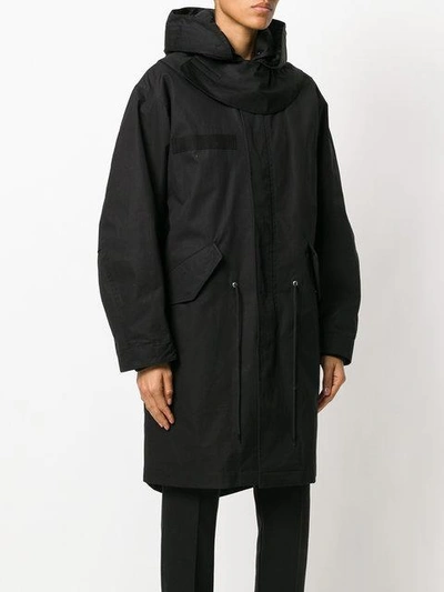 Shop Helmut Lang Fur Lined Hooded Coat - Black