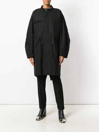Shop Helmut Lang Fur Lined Hooded Coat - Black