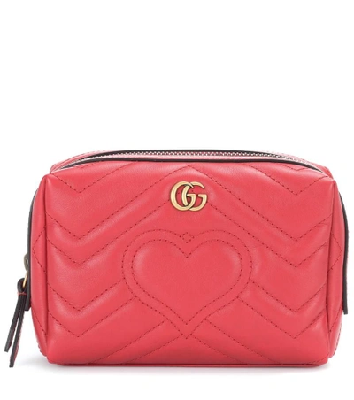 Shop Gucci Gg Marmont Matelassé Leather Pouch In Red