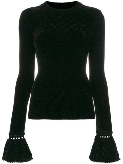 Shop Alexander Wang Fine Knit Sweater With Ball Stud Lined Cuffs - Black