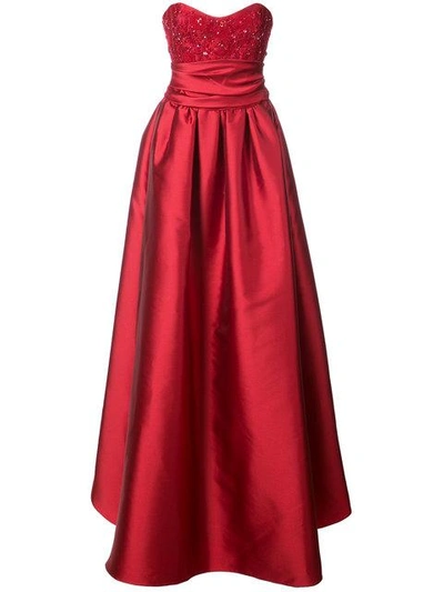 Shop Marchesa Notte Strapless Embellished Gown In Red