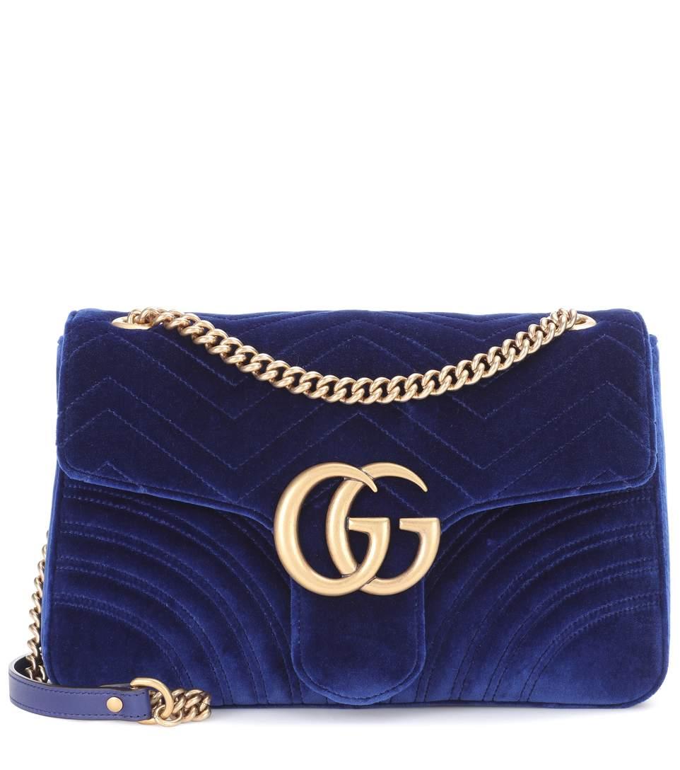 Gucci Medium Gg Marmont 2.0 Matelasse Velvet Shoulder Bag - Blue | ModeSens
