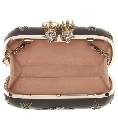 Shop Alexander Mcqueen Queen And King Embroidered Box Clutch In Black