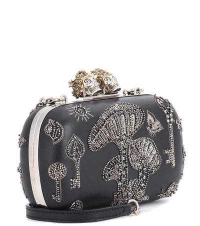 Shop Alexander Mcqueen Queen And King Embroidered Box Clutch In Black