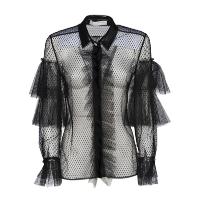 Shop Philosophy Di Lorenzo Serafini Fishnet And Frill Trimmed Sheer Shirt In Black