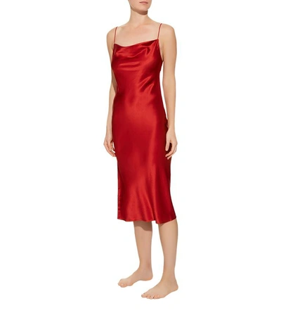 Shop Fleur Du Mal Cowl Neck Silk Slip Dress In Red