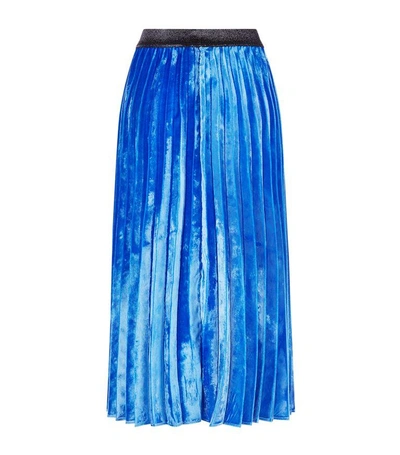 Shop Pinko Velvet Pleated Midi Skirt In Blue