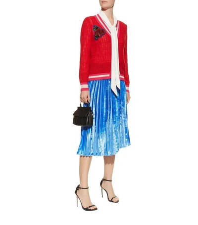Shop Pinko Velvet Pleated Midi Skirt In Blue