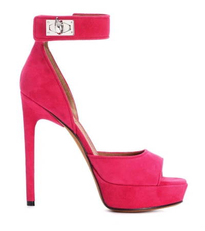 Shop Givenchy Shark Suede Sandals In Fushia