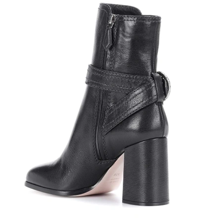Shop Miu Miu Embellished Leather Ankle Boots In Black