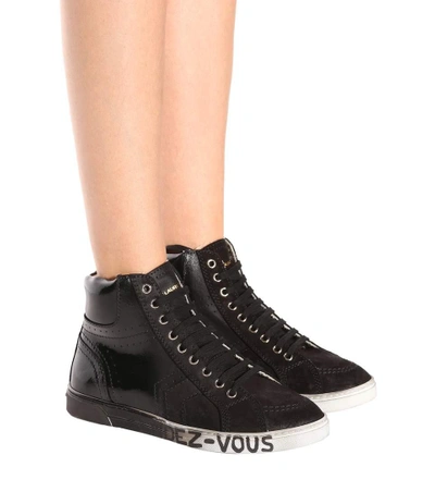 Shop Saint Laurent Joe Leather And Suede Sneakers In Black
