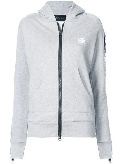 Shop Baja East Fringe Detail Zip-up Hoodie - Grey