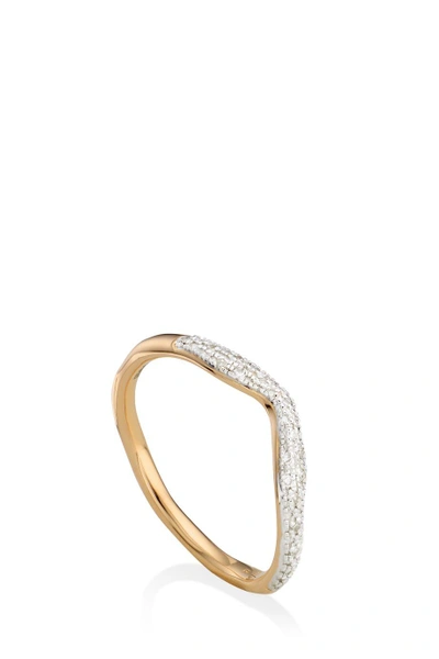 Shop Monica Vinader Riva Diamond Wave Ring In Yellow Gold Plated