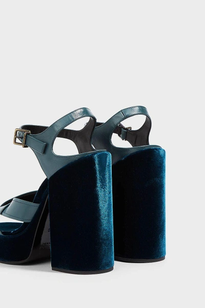 Shop Jil Sander Leather And Velvet Platform Sandals In Teal