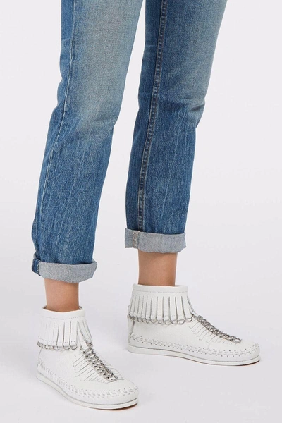 Shop Alexander Wang Montana Fringed Pebbled-leather Ankle Boots In White