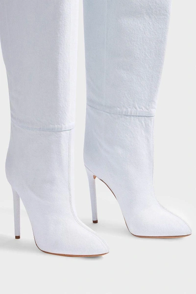 Shop Yeezy Denim Thigh High Boots In Bleached Denim