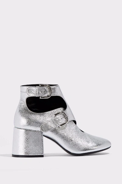 Maison Margiela Buckle Leather Ankle Boots In Silver