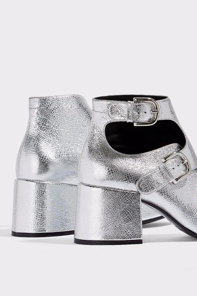 Shop Maison Margiela Buckle Leather Ankle Boots In Silver