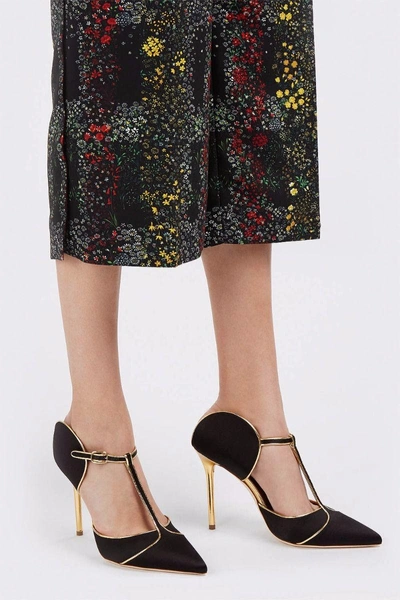 Shop Malone Souliers Imogen Metallic Leather-trimmed Satin Pumps In Black And Gold