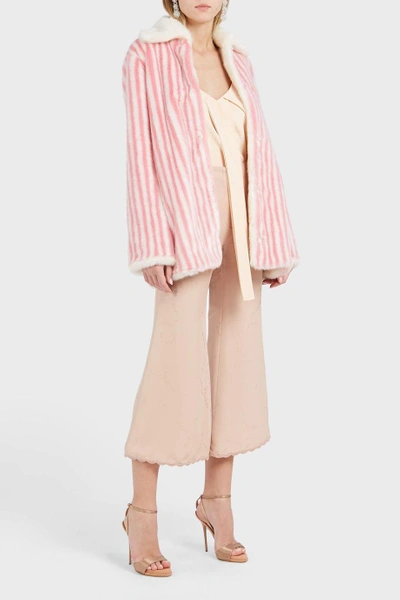 Shop Marco De Vincenzo Striped Faux Fur Coat