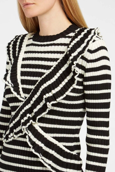Shop Msgm Ruffled Striped Wool-blend Jumper