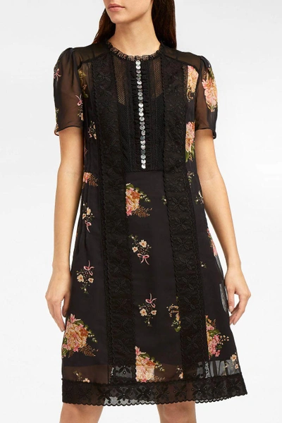 Shop Coach Broderie Anglaise-panelled Floral-print Chiffon Dress