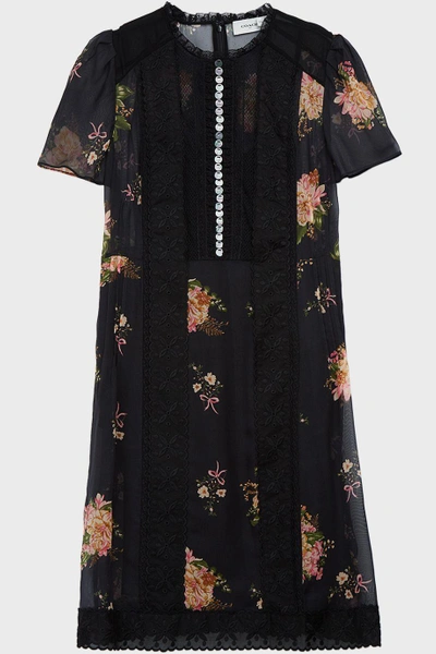 Shop Coach Broderie Anglaise-panelled Floral-print Chiffon Dress