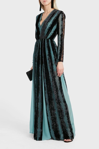 Shop Elie Saab V-neck Velvet-devoré Dress In Green
