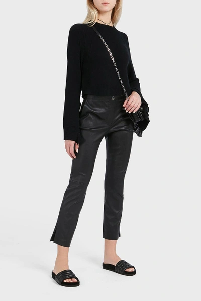 Shop Helmut Lang Straight Leg Leather Trousers In Black