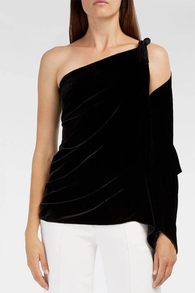 Roland Mouret One-shoulder Velvet Top With Silk In Black